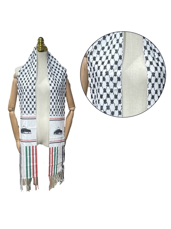 Palestine Man Scarf with Long Tassels Pray Turban for Men Winter Windproof Scarf