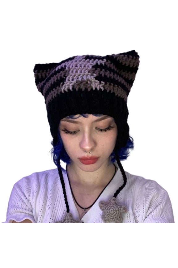 Pink Girl Y2K-theme Party Hat Knitted Hat Balaclava Hat Thicken Handwoven Hat