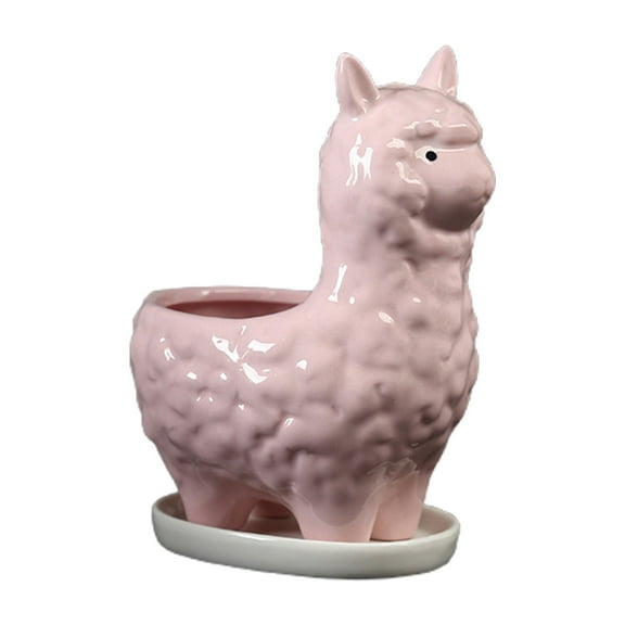 lanema Cute Llama Succulent Planter Pot with Drainage Tray Eramic Cactus Flower Holde
