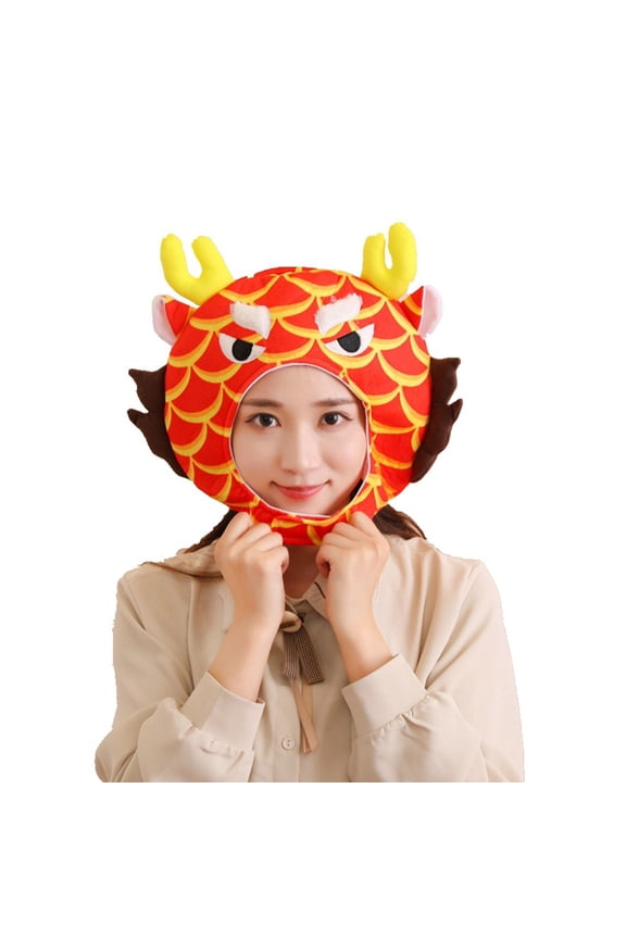 Plush 3D Dragon Hat for Family Gathering Kids Lovely Mascots Hat Breathable Festival Party Hat Dragon Head Hat Headgear