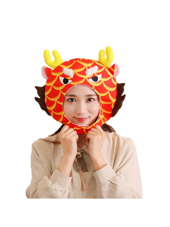 Plush 3D Dragon Hat for Family Gathering Kids Lovely Mascots Hat Breathable Festival Party Hat Dragon Head Hat Headgear