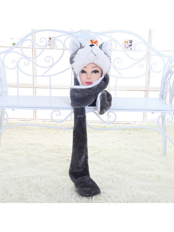 Plush Hat Novelty Cap costume Beanie With Long Paws-Wolf