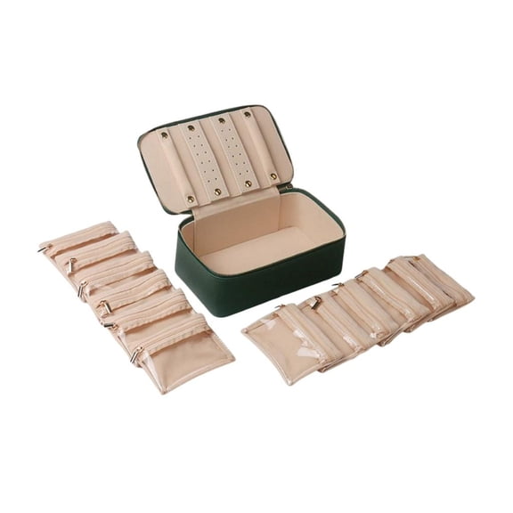 lanema Portable Leather Jewelry Chest with Clear Zippered Pocket Accessories Organiser Box Fashionable Accessories Storage Case