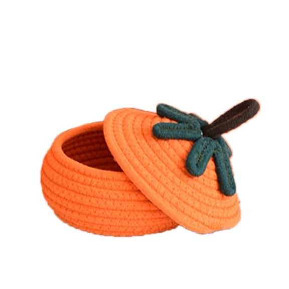 lanema Pumpkin Shape Tabletop Storage Basket With Lid Cotton Rope Woven Organiser For Home Decoration