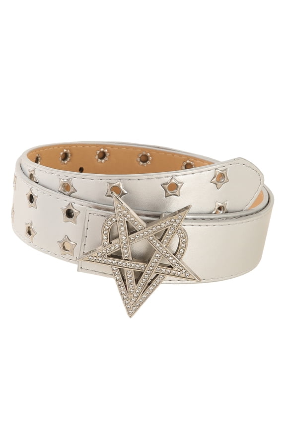 Punk Waistband Heart Star Rhinestones Studded Belt Adjustable PU Sash