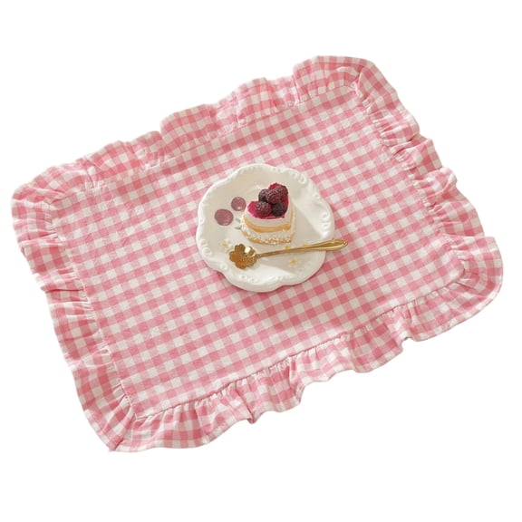lanema Rectangular Table Mat Washable Ruffle Edges Gingham Plaids Placemat Home Decors