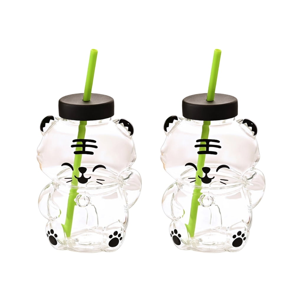 lanema Safe Glass Bear Cup With Straw Spill Resistant Cover For Kids Adults