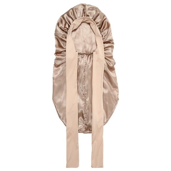 lanema Satins Long Hair Bonnet with Ties Ribbon for Women Solid Color Elastic Sleep Cap