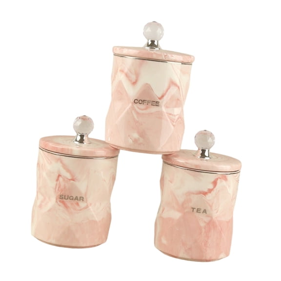 lanema Set Of 3 Stylish Marble Look Ceramic Jars For Storing Tea Coffee Sugar In Kitchen Or Dining Room