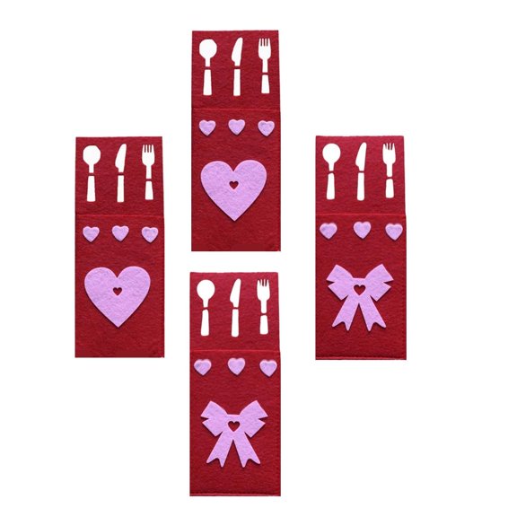 lanema Set Of 4 Fabric Silverware Pouches for Valentine's Celebration Cutlery Holders