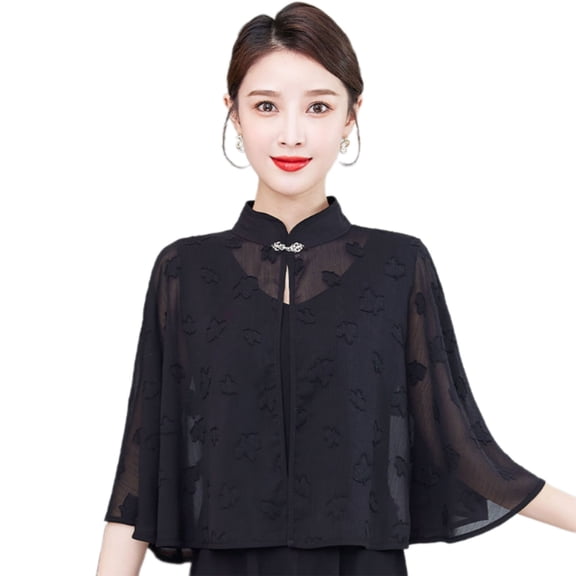 lanema Short Capelet Chiffon Wrap Lightweight Flapper Shawl Overlay for Qipao