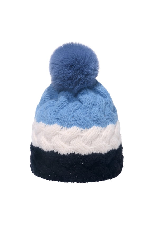 Simple Fashion Color Stitching Knitted Hat pompom Thick Travel Photo Fall Winter