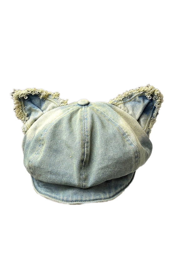 Smooth Cotton Watermole Puss Ear Hat Pliable Border Plan Unisex Eight Angled Hat For Casual Outfit Accessories