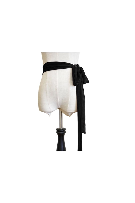 Soft Velvet Ribbon Waist Belt Extra Long Design Comfortable Polyester Strap Black