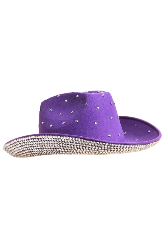 Sparkly Cowboy Hat Rhinestones Brim Panama Hat for Bachelorette Party