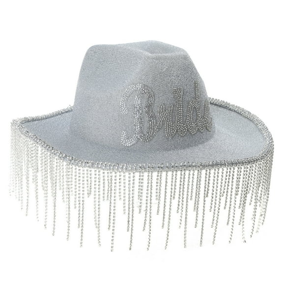 lanema Sparkly Rhinestones Tassels Cowgirl Hat Wide Brim Cowboy Hat for Bachelorette