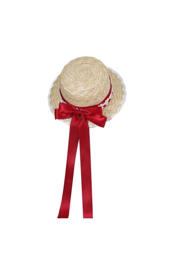 Straw Boater Hat TeaParty SunHat Bows Straw Hat Ribbon Straw Hat Straw BeachHat