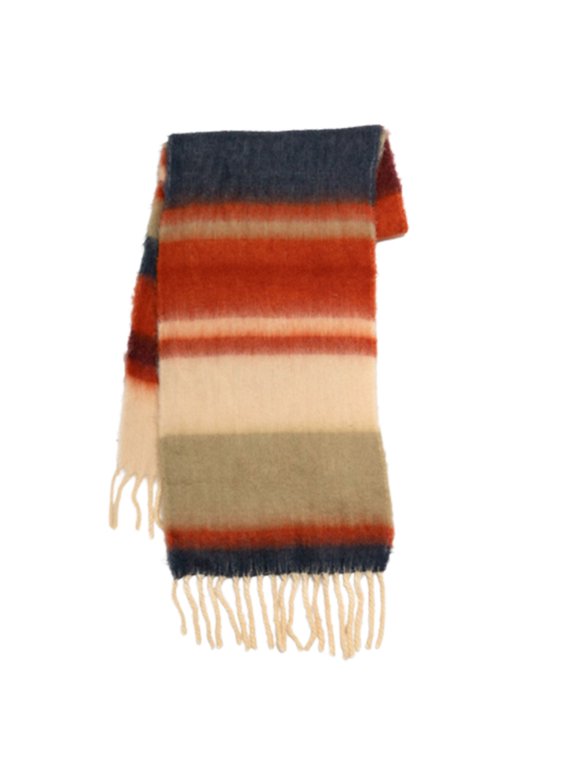 Striped Knitted Wool Muffler for Women Autumn Winter Soft Warm Long Scarf Shawl