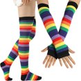 thumbnail image 1 of lanema Striped Socks Over Knee Thigh High Socks Gloves Rainbow Arm Leg Warmer, 1 of 14