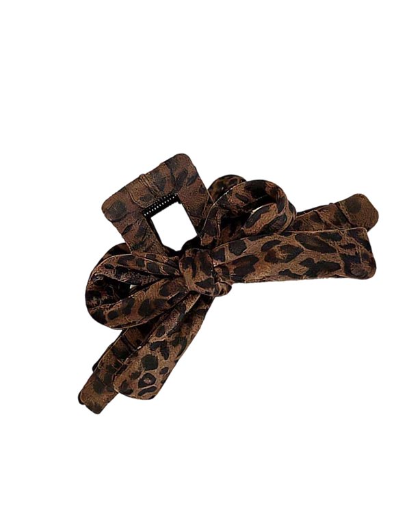 Strong Grip Leopard Hair Clip With Bowknot Detail Accent For Thick Hairs