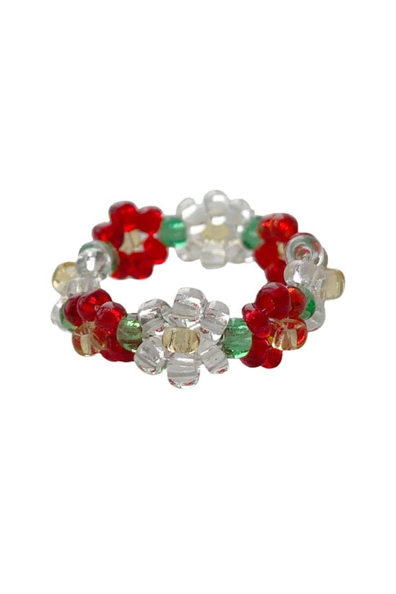 Stylish Beaded Rings with Elastic Fit for Versatile Finger Sizes Sophisticated Flower Rings Ideal for Casual Wear