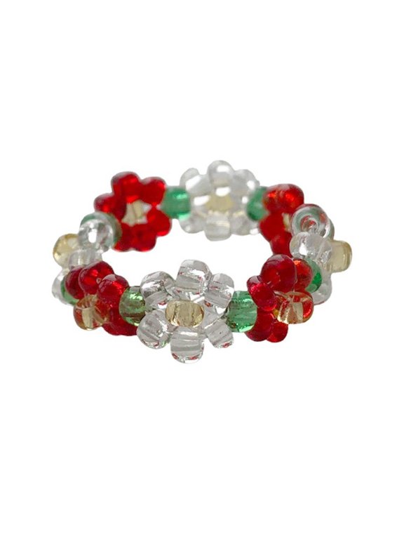 Stylish Beaded Rings with Elastic Fit for Versatile Finger Sizes Sophisticated Flower Rings Ideal for Casual Wear