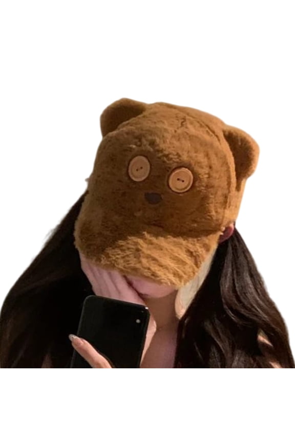 Stylish Bear Button Accent Baseball Cap Soft Fleece Lining Temperature Regulating For Children Women Men