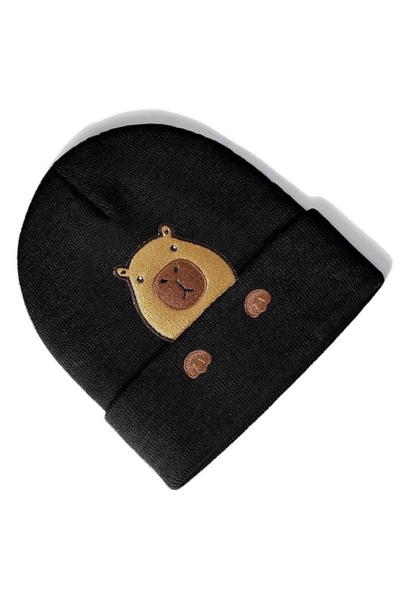 Stylish Capybara Embroidered Beanies Soft Acrylic Hat Perfect For Autumn Winter