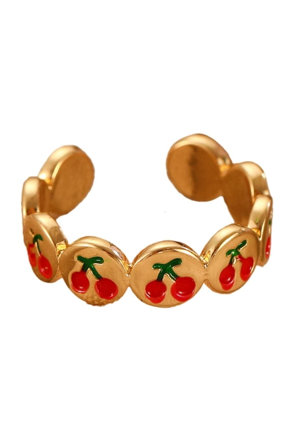 Stylish Cherries Rings Statement Rings Opening Rings Copper Texture Fashion Jewelry Suitable for Party and Everyday Wear