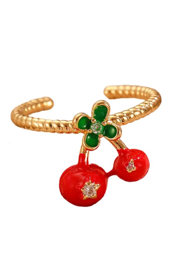 Stylish Cherries Rings Statement Rings Opening Rings Copper Texture Fashion Jewelry Suitable for Party and Everyday Wear