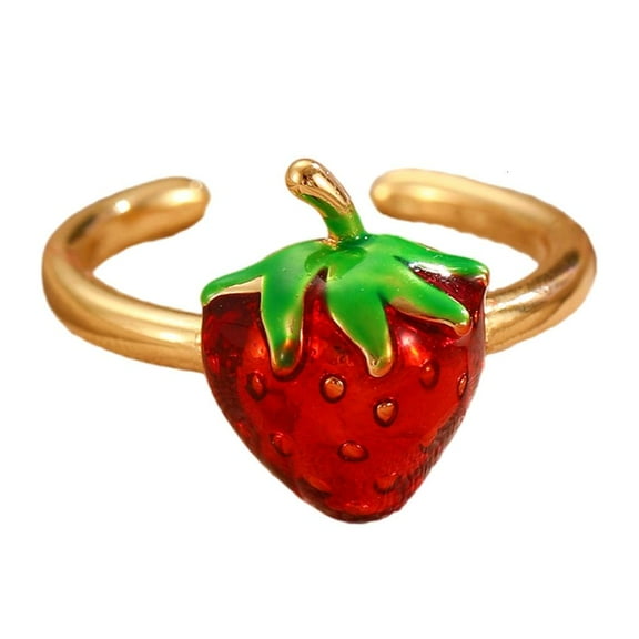 lanema Stylish Cherries Rings Statement Rings Opening Rings Copper Texture Fashion Jewelry Suitable for Party and Everyday Wear