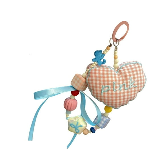 lanema Stylish Plaids Heart Ribbon Bows Bead Chain Accessory Handmade Phone Lanyard Elegant Keyring Cord Rope for Everyday Use