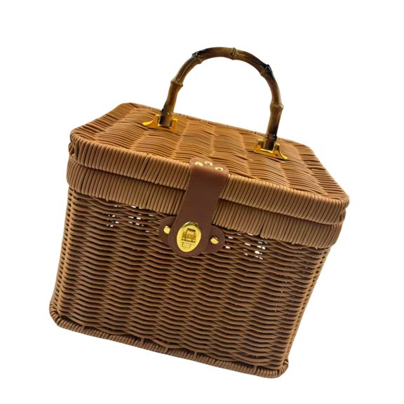lanema Stylish Rattan Look Storage Box With Cover And Handle Handwoven Container For Clothes Toy And Household Items