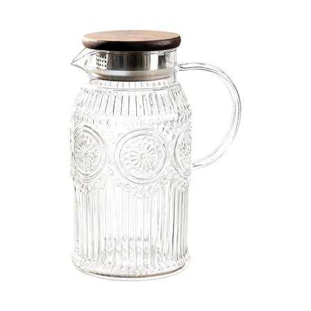 lanema Sun Pattern Retro Glass Pitcher Practical Lid Included For Kitchen And Living Room Use