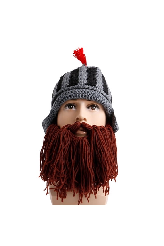 Tassel Roman Knight Knit Helmet Men Caps Winter Warm Beard Hats Beanies