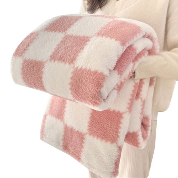 lanema Thick Corals Grid Throw Blanket Soft Warmth for Adults Portable Designs Easy To Store Carry