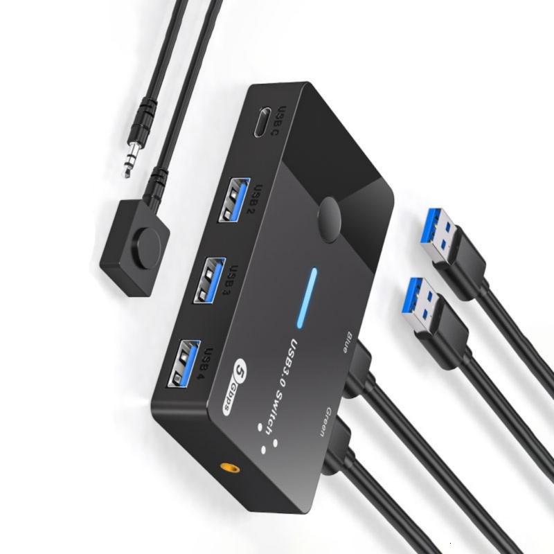 lanema USB3.0 Switcher 2 in 4 Out KVM Switcher Computer Laptop Sharing USB3.0 to Type C