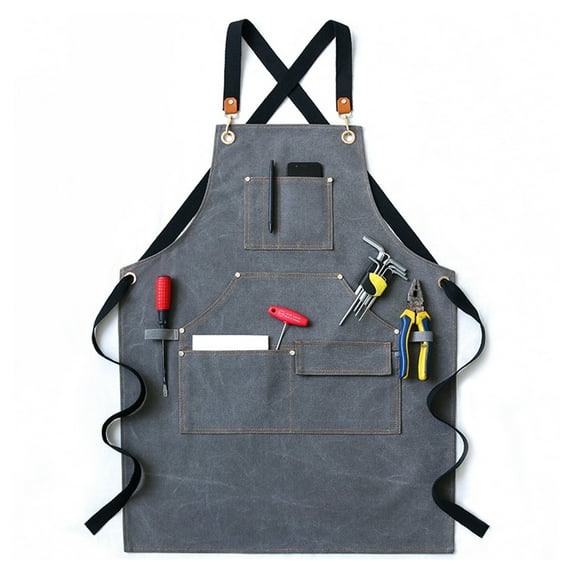 lanema Unisex Canvas Work Apron Cross-Back Adjustable Shoulder Strap Handcraft Bib with Multi Tool Pockets for Woodworking