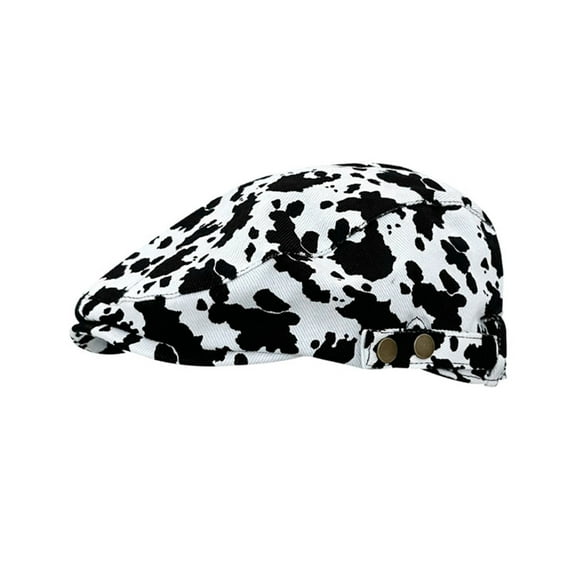 lanema Unisex Casual Men Berets Hats with Cow/ Leopard Print Summer Women Peaked Cap