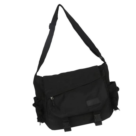 lanema Unisex Solid Color Nylon Messengers Bag Casual Large Capacity Crossbody Bag Zippered Buckled Shoulder Handbag School Bag