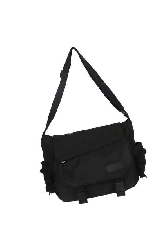 Unisex Solid Color Nylon Messengers Bag Casual Large Capacity Crossbody Bag Zippered Buckled Shoulder Handbag School Bag