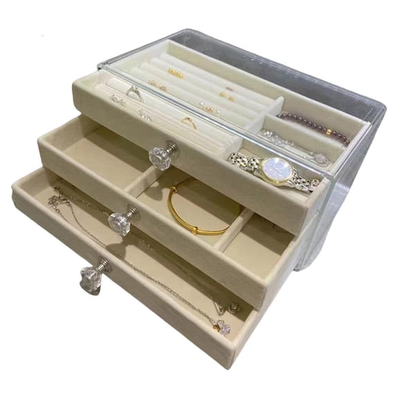 lanema Velvets and Jewelry Box Accessories Holder 3 Drawers Case for Organizing Earrings Necklaces and Bracelets