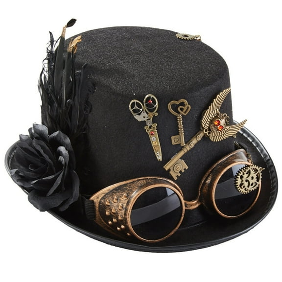 lanema Vintage Flower for Key Scissors Goggles Top Hat Jazz Hat Steampunk Hat Headwear Performance Hat for Theme Party