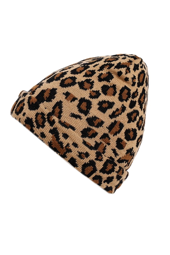 Vintage Knitted Hat Leopard-print Knit Hat Woolen Hat Beanie Hat Earprotect Winter for Family Gatherings Street Shooting