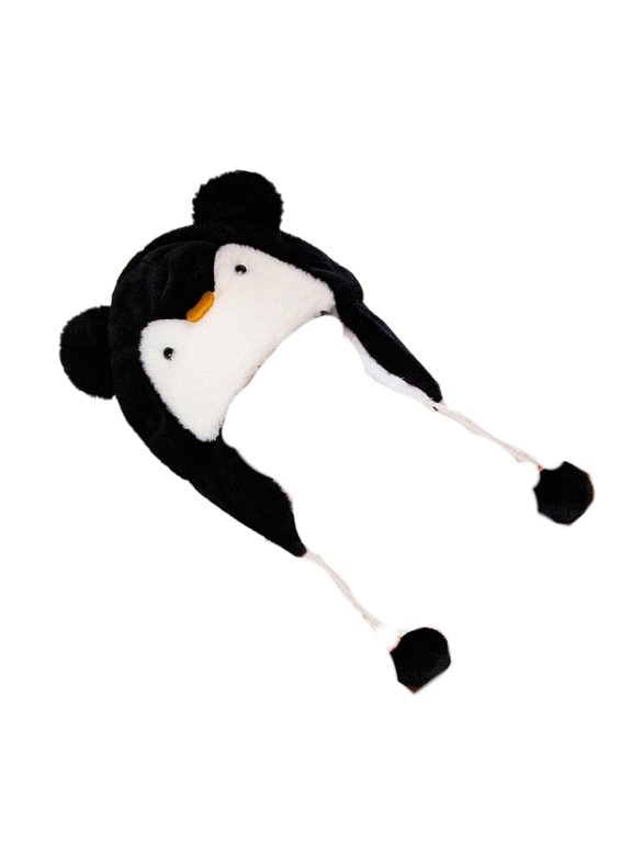 Warm Fleece Hooded Beanies For Skiing Capybara Penguins Plush Hat Hats