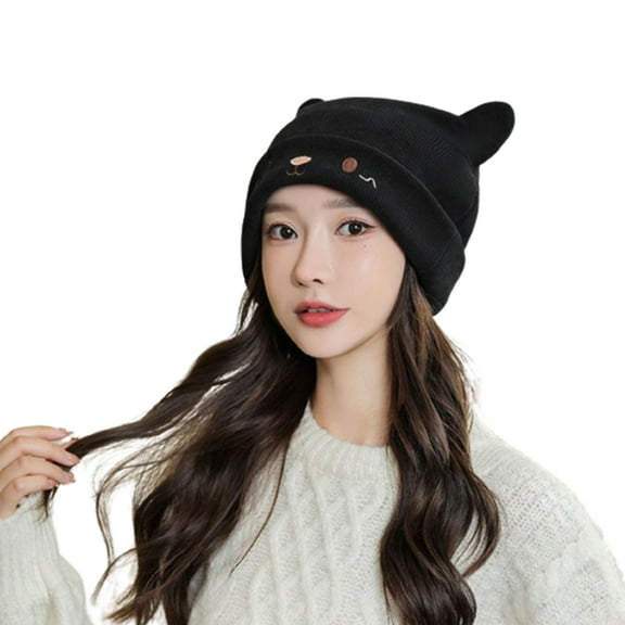 lanema Warm Winter Hat For Womens Woolen Knitted Cat Ears Hats Winter Beanies Bonnet