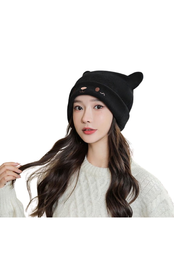 Warm Winter Hat For Womens Woolen Knitted Cat Ears Hats Winter Beanies Bonnet