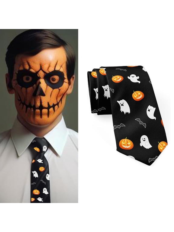 Washable Halloween Celebration Necktie Including Cobweb Brown recluse Motifs Soft Skin Friendly Fabric
