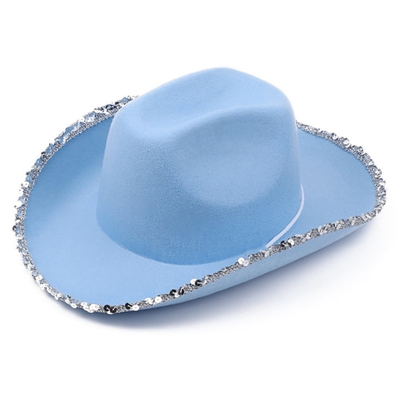 lanema Wedding Supplies Cowgirl Xmas Hat Wide Sequins Curved Brim Cowboy Jazz Hat