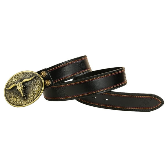 lanema Western Cowboy PU Leathers Belt Men Waist Strap Vintage Engraved Belt for Jeans